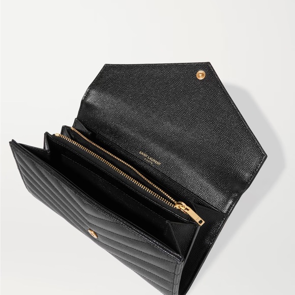 New! YSL SAINT LAURENT Long Flap Wallet In Grain Embossed Leather MSRP $930 - Picture 5 of 11